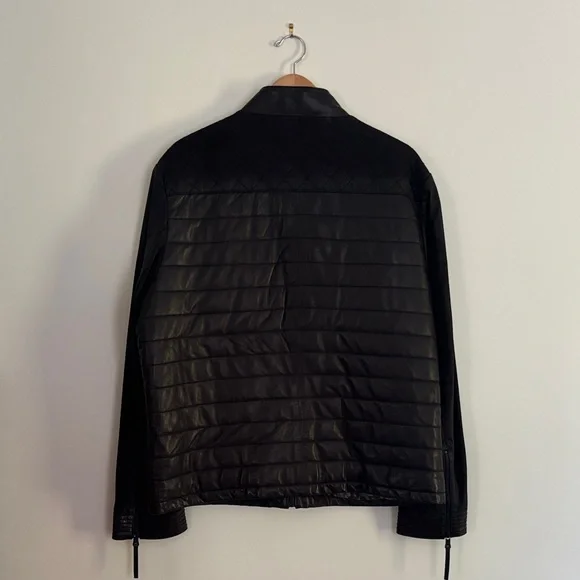 Men's Black Leather Bomber Jacket XL - Picture 6 of 16
